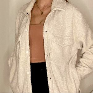 Abercrombie & Fitch Sherpa Shirt in cream/white